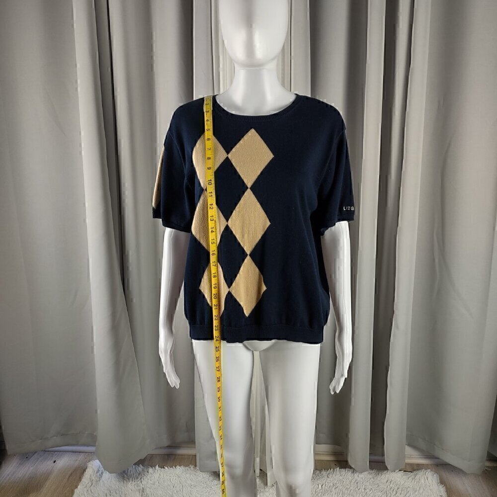 Liz Claiborne Liz Golf Womens Tan And Blue Argyle Short Sleeve Sweater Size XL - Picture 6 of 12